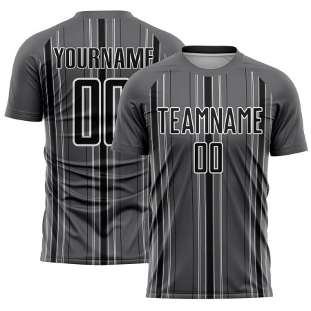 Custom Steel Gray Black-White Stripe Sublimation Soccer Uniform Jersey