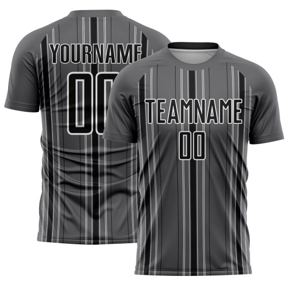 Custom Steel Gray Black-White Stripe Sublimation Soccer Uniform Jersey