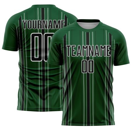 Custom Green Black-White Stripe Sublimation Soccer Uniform Jersey