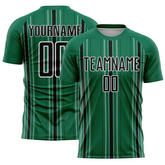 Custom Kelly Green Black-White Stripe Sublimation Soccer Uniform Jersey
