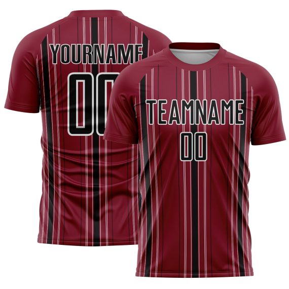 Custom Maroon Black-White Stripe Sublimation Soccer Uniform Jersey