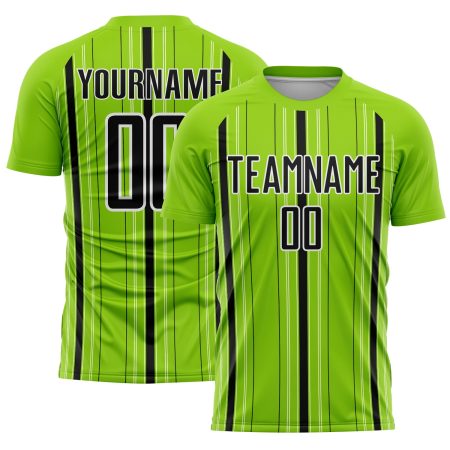 Custom Neon Green Black-White Stripe Sublimation Soccer Uniform Jersey