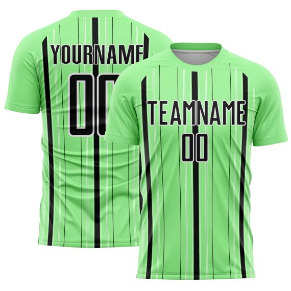Custom Pea Green Black-White Stripe Sublimation Soccer Uniform Jersey