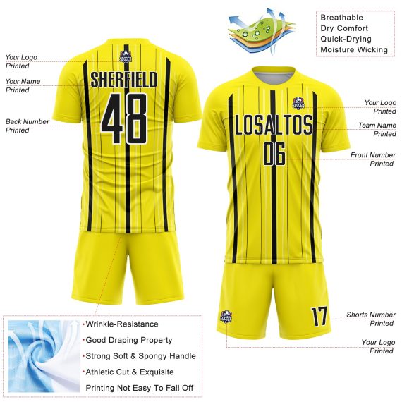 Custom Light Yellow Black-White Stripe Sublimation Soccer Uniform Jersey