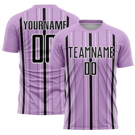 Custom Light Purple Black-White Stripe Sublimation Soccer Uniform Jersey
