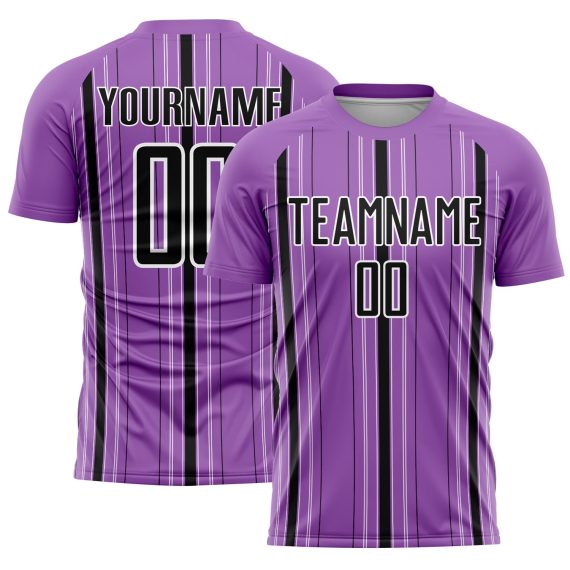 Custom Medium Purple Black-White Stripe Sublimation Soccer Uniform Jersey