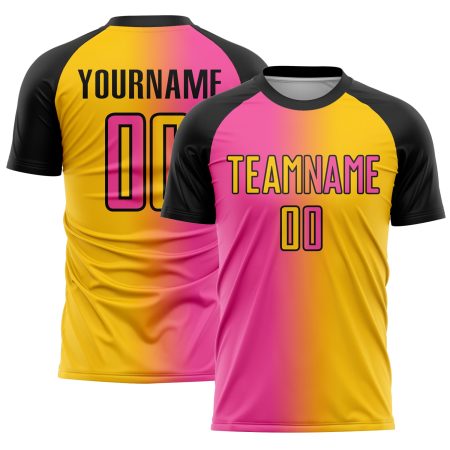 Custom Yellow Pink-Black Sublimation Gradient Fashion Soccer Uniform Jersey