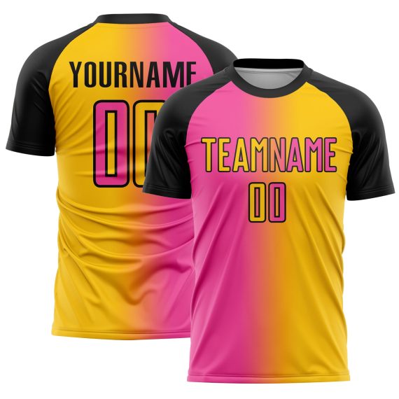 Custom Yellow Pink-Black Sublimation Gradient Fashion Soccer Uniform Jersey